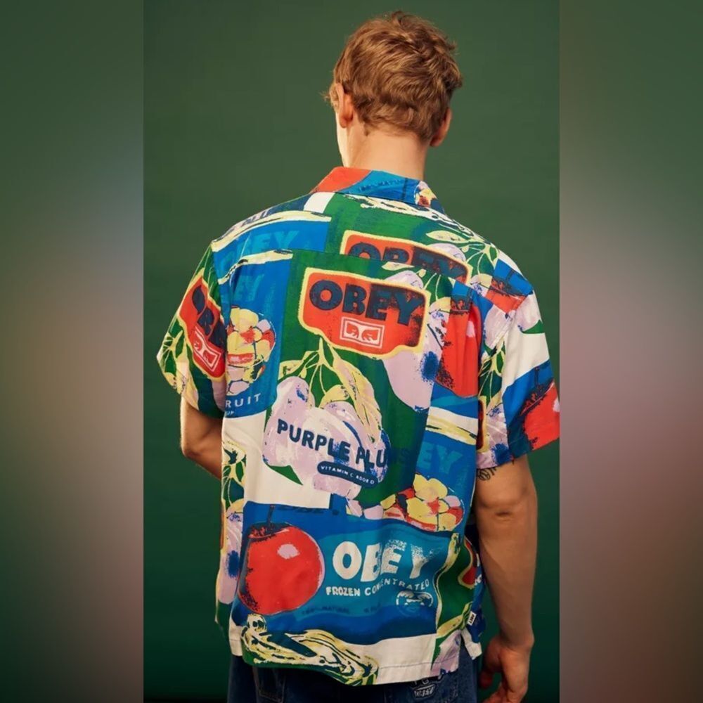 NWT OBEY Men's Multicolor Graphic Short Sleeve Button Down Shirt - Size XL - Picture 2 of 10